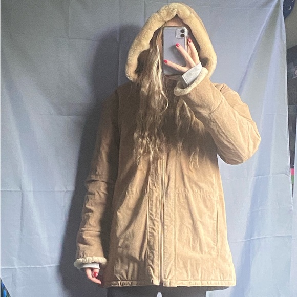 Beautiful St John’s Bay Pennylane Suede Large Tan 100% Leather Warm Winter Coat - Picture 7 of 11